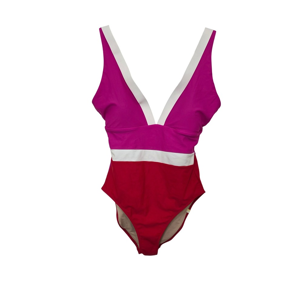 Summersalt The Deep Dive Swimsuit Womens 10 Pink Red Colorblock One Piece V-Neck